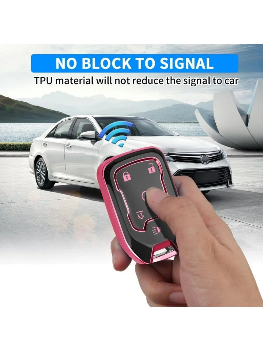 Stylish Pink 6-Button Key Fob Cover & Keychain for GMC Silverado, Tahoe, Sierra